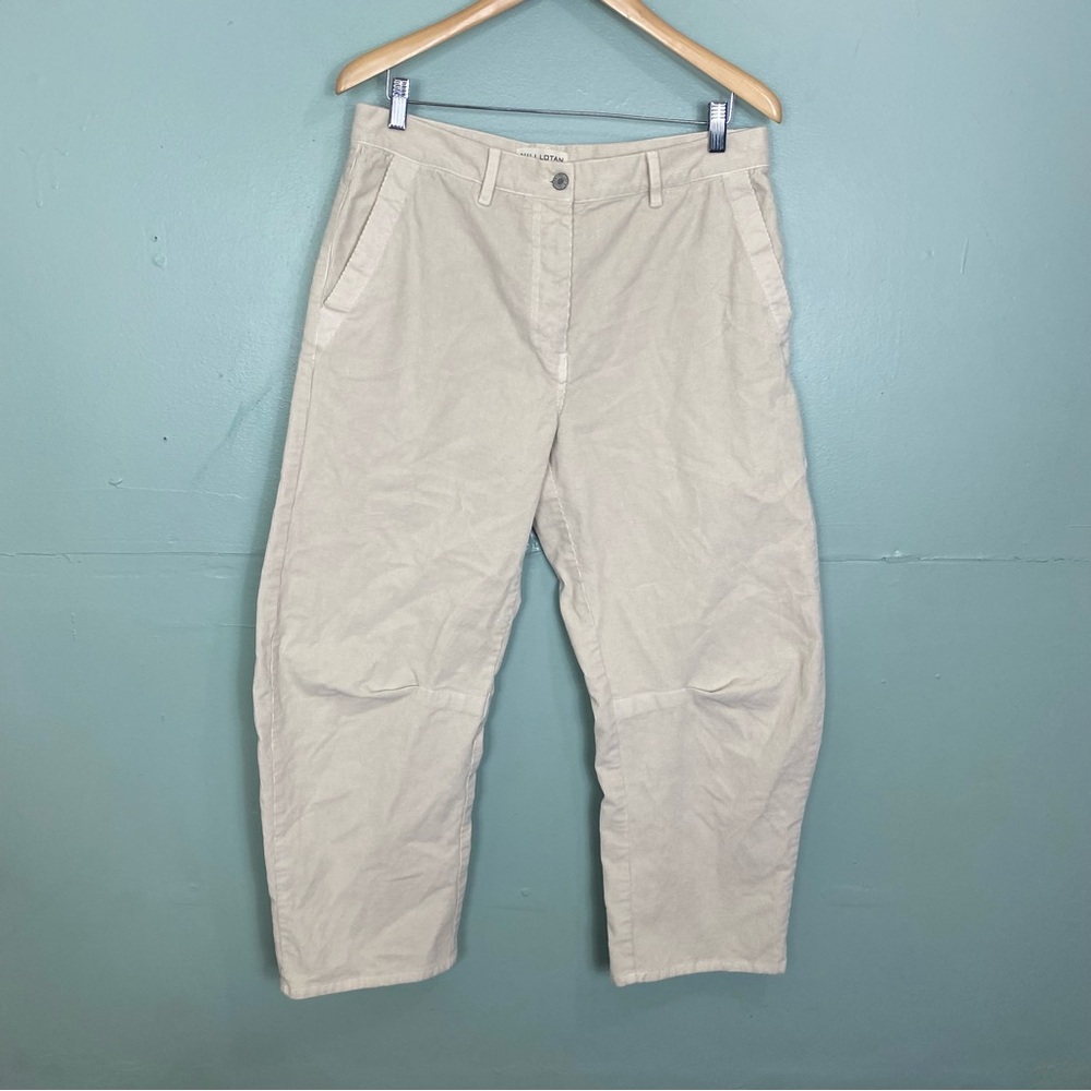 Nili Lotan Emerson Corduroy Pant‎ Cream Ivory Size 8 Barrel Slouchy